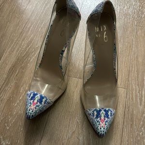 Mix no. 6 multicolor snakeskin clear high heels